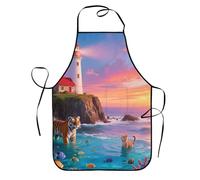 SMAZDFXX Delantal Faro para Cocinar, Resistente al Aceite, con 2 Bolsillos, Ideal para Mamá, Esposa, Repostera, Chef, Ama de Casa Retro, Motivo Navideño