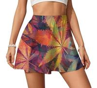 SMAZDFXX Faldas pantalón para Mujer con Estampado de Hojas de Cannabis, Faldas de Tenis, Faldas de Golf de Cintura Alta, Faldas Casuales
