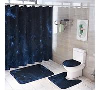 SMAZDFXX Fantasy Galaxy Night Clouds 4 Piece Shower Curtain Sets,Beautiful Outer Space Clouds Landscape Non-Slip Rugs,Toilet Lid Cover and Bath Mat,Durable and Waterproof,for Bathroom Decor Set
