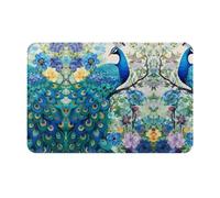 SMAZDFXX Felpudo de Entrada con Estampado de Pavo Real Azul al óleo, Ideal para Interiores y Exteriores, fácil de Limpiar.