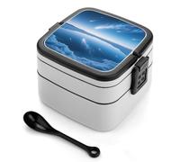 SMAZDFXX Fiambrera Mirror Lake Meteor Shower de doble capa para adultos con cuchara y asa. Resistente a fugas, ideal para picnics, viajes y mucho más.