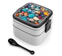 SMAZDFXX Fiambreras Bento Box de Piedras de Colores con Cucharas, Doble Capa, Portátiles, Ideales para el Trabajo, Picnic y Viajes