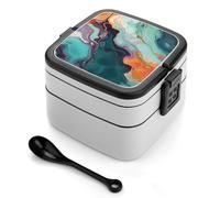 SMAZDFXX Fiambreras Bento de mármol de colores con cucharas, doble capa, portátiles, ideales para el trabajo, picnics y viajes.