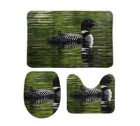 SMAZDFXX Juego de Tres Alfombrillas de baño Antideslizantes de Terciopelo Coral con Estampado de pájaros Loon Nature, con Alfombrillas rectangulares en Forma de O y U.