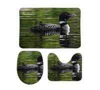 SMAZDFXX Juego de Tres Alfombrillas de baño Antideslizantes de Terciopelo Coral con Estampado de pájaros Loon Nature, con Alfombrillas rectangulares en Forma de O y U.