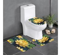 SMAZDFXX Juego de Tres Piezas Antideslizante para baño con diseño de Flor de Loto Amarilla, de Secado rápido, Resistente y Duradero.