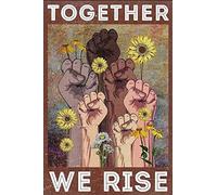 SMAZDFXX Letrero de hojalata de aluminio retro «Feminist Together We Rise» con citas motivacionales, placa vintage para decoración de pared, póster para bar, cafetería, pub, club, 20 x 30 cm