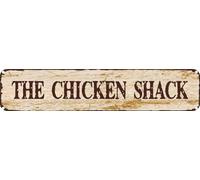 SMAZDFXX Letrero de hojalata vintage de metal retro para decoración de pared, diseño rústico de THE CHICKEN SHACK, para el hogar, bar, cocina, garaje, cueva de hombre, 4 x 16 pulgadas