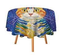 SMAZDFXX Mantel con diseño de Gato Mirando Las Estrellas para Restaurante, Mantel Redondo de poliéster de 91 x 91 cm para Fiestas.