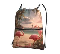 SMAZDFXX Mochila con cierre de cordón y calidad de imagen de Flamingo Beach, ideal para actividades al aire libre, 15,3 x 18 pulgadas (largo x alto), color negro, talla única
