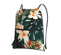 SMAZDFXX Mochila con cordón, diseño de flores hawaianas, plegable, para deportes, gimnasio, compras y yoga