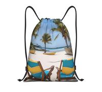 SMAZDFXX Mochila con cordón para playa, palmeras, sillas, barcos, bolsas deportivas, bolsas de gimnasio para hombres y mujeres