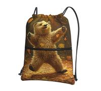 SMAZDFXX Mochila con cordón, resistente, con estampado de oso bailando de Acción de Gracias, ideal para deportes y gimnasio. Bolsa de tela para mujeres y hombres.