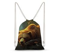 SMAZDFXX Mochila con cordón y diseño de oso pardo y seta, ideal para deportes y gimnasio. Bolsas de lona con cordón para hombres y mujeres.