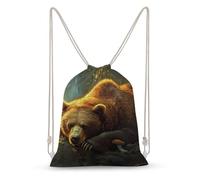 SMAZDFXX Mochila con cordón y diseño de oso pardo y seta, ideal para deportes y gimnasio. Bolsas de lona con cordón para hombres y mujeres.