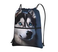 SMAZDFXX Mochila con cremallera y cordón de calidad con imagen de perro husky, ideal para actividades al aire libre, 15,3 x 18 pulgadas (largo x alto), color negro, talla única
