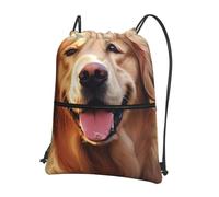 SMAZDFXX Mochila con cremallera y cordón de calidad de imagen de perro golden retriever. Adecuada para actividades al aire libre. 15,3 x 18 pulgadas (largo x alto), negra, talla única.
