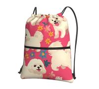 SMAZDFXX Mochila con cremallera y cordón de calidad para perro maltés. Ideal para actividades al aire libre. 15,3 x 18 pulgadas (largo x alto). Color negro. Talla única.