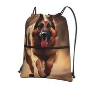 SMAZDFXX Mochila con cremallera y cordón de calidad para perro pastor corriendo. Ideal para actividades al aire libre. 15,3 x 18 pulgadas (largo x alto), color negro, talla única.