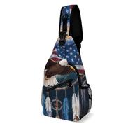 SMAZDFXX Mochila de moda para el pecho, bolso de hombro unisex para viajes diarios, bandolera pequeña con diseño bohemio de tótem, bandera nativa americana, águila y atrapasueños.