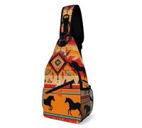 SMAZDFXX Mochila de moda para el pecho, bolso de hombro unisex para viajes diarios, bandolera pequeña con diseño étnico nativo americano del suroeste, con atrapasueños de caballos.