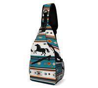 SMAZDFXX Mochila pequeña para hombre, bandolera, bolso de pecho moderno para viajes y senderismo, con diseño étnico nativo americano del suroeste, caballo y atrapasueños.