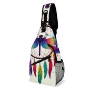 SMAZDFXX Mochila pequeña para hombre, bandolera, bolso de pecho moderno para viajes y senderismo, diseño de atrapasueños con libélula colorida.