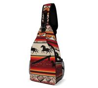SMAZDFXX Mochila pequeña para hombre, bandolera, bolso de pecho moderno para viajes y senderismo, estilo nativo americano del suroeste, con diseño étnico de caballo y atrapasueños, color rojo.