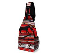 SMAZDFXX Mochila pequeña para hombre, bandolera, bolso de pecho moderno para viajes y senderismo, estilo nativo americano del suroeste, con diseño étnico de caballo y atrapasueños, color rojo.
