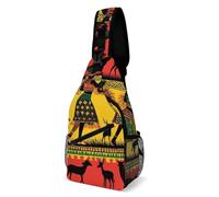 SMAZDFXX Mochila pequeña para hombre, bandolera, bolso de pecho para viajes, senderismo, estilo étnico, tribal, africano, negro, mujeres, ciervos, elefantes, arte