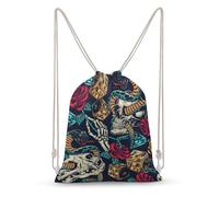 SMAZDFXX Mochila portátil de lona con cordón ajustable, diseño de calavera rosa, dados, llaves, diamante y serpiente, con bolsillos ajustables, 30x40cm