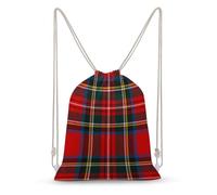 SMAZDFXX Mochila portátil de lona con cordón ajustable y bolsillos con cordón, inspirada en la cultura occidental europea y el estampado abstracto irlandés de cuadros rojos. 35x50 cm.