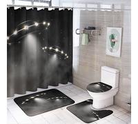 SMAZDFXX Mystical Abstract UFO 4 Piece Shower Curtain Sets,Fantasy Outer Space Night UFO Alien Theme Non-Slip Rugs,Toilet Lid Cover and Bath Mat,Durable and Waterproof,for Bathroom Decor Set