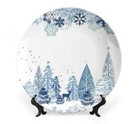 SMAZDFXX Plato decorativo de cerámica de gres invernal con paisaje de río nevado, árboles áridos y escarchados, Países Bajos, Europa, para mesa de comedor, recepción de boda y decoración navideña.
