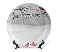 SMAZDFXX Plato decorativo de cerámica de gres invernal con paisaje de río nevado, árboles áridos y escarchados, Países Bajos, Europa, para mesa de comedor, recepción de boda y decoración navideña.