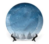 SMAZDFXX Plato decorativo de cerámica de gres invernal con paisaje de río nevado, árboles áridos y escarchados, Países Bajos, Europa, para mesa de comedor, recepción de boda y decoración navideña.