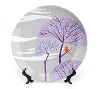 SMAZDFXX Plato decorativo de cerámica de gres invernal con paisaje de río nevado, árboles áridos y escarchados, Países Bajos, Europa, para mesa de comedor, recepción de boda y decoración navideña.
