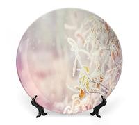 SMAZDFXX Plato decorativo de cerámica de gres invernal con paisaje de río nevado, árboles áridos y escarchados, Países Bajos, Europa, para mesa de comedor, recepción de boda y decoración navideña.