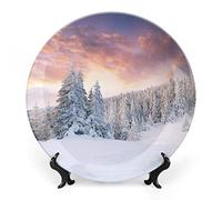 SMAZDFXX Plato decorativo de cerámica de gres invernal con paisaje de río nevado, árboles áridos y escarchados, Países Bajos, Europa, para mesa de comedor, recepción de boda y decoración navideña.