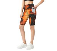 SMAZDFXX Shorts de Ciclista de Cintura Alta con Estampado de Puesta de Sol Tropical para Mujer, Shorts de Yoga con Bolsillos para Entrenamiento, Yoga y Baile.