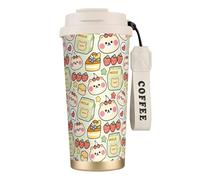 SMAZDFXX Taza de viaje con diseño de osito de cereza, 100% hermética, de acero inoxidable 316 con aislamiento al vacío, tapa y pajita. Ideal para agua, té helado, café, batidos y más.