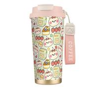 SMAZDFXX Taza de viaje con diseño de osito de cereza, 100% hermética, de acero inoxidable 316 con aislamiento al vacío, tapa y pajita. Ideal para agua, té helado, café, batidos y más.