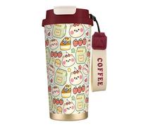 SMAZDFXX Taza de viaje con diseño de osito de cereza, 100% hermética, de acero inoxidable 316 con aislamiento al vacío, tapa y pajita. Ideal para agua, té helado, café, batidos y más.