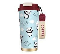 SMAZDFXX Taza de viaje con diseño de osito panda, 100% hermética, de acero inoxidable 316 con aislamiento al vacío, tapa y pajita. Ideal para agua, té helado, café, batidos y más.