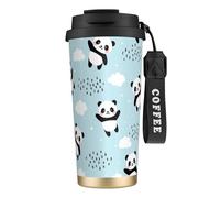 SMAZDFXX Taza de viaje con diseño de osito panda, 100% hermética, de acero inoxidable 316 con aislamiento al vacío, tapa y pajita. Ideal para agua, té helado, café, batidos y más.