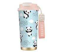 SMAZDFXX Taza de viaje con diseño de osito panda, 100% hermética, de acero inoxidable 316 con aislamiento al vacío, tapa y pajita. Ideal para agua, té helado, café, batidos y más.