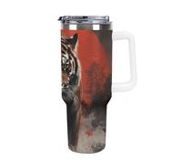 SMAZDFXX Taza de viaje reutilizable con diseño de tigre negro y rojo impreso en 3D - Acero inoxidable - Hermética y con aislamiento térmico - Incluye pajita y cepillo de limpieza 40 oz