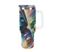 SMAZDFXX Taza de viaje Sin Ghost de gran capacidad impresa en 3D - Acero inoxidable - Aislamiento de doble pared - Diseño a prueba de fugas - Incluye pajita y cepillo de limpieza 40 oz