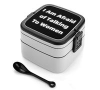 SMAZDFXX Tengo miedo de hablar con mujeres. Fiambrera Bento Box de doble capa a prueba de fugas con asa y cuchara.