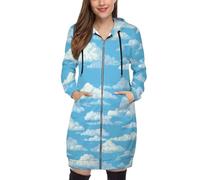 SMBHIAON Chaqueta con Capucha Y Cremallera Casual Hoodie Abrigo Patrón Cielo Azul Y Nubes Blancas Suave Y Confortable Suelto Sweatshirt con Bolsillo Deportivos Pullover Originales Otoño E Invierno